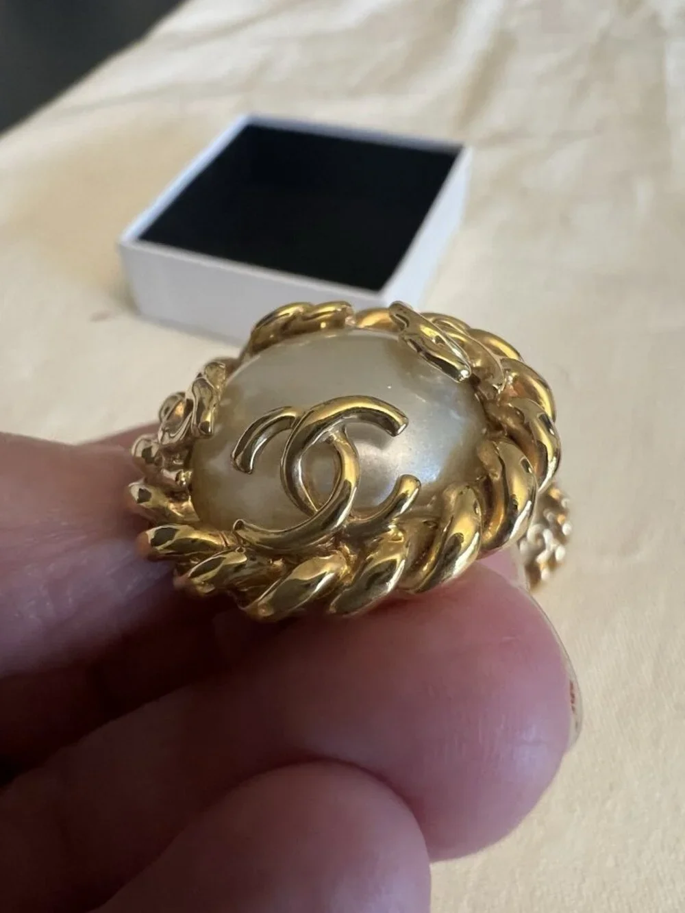 Authentic Chanel Gold With Pearl Earrings Large Clip On